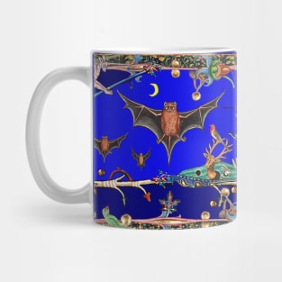 WEIRD MEDIEVAL BESTIARY,FLYING BATS IN BLUE NIGHT ,UNICORN ,KILLER RABBIT Mug